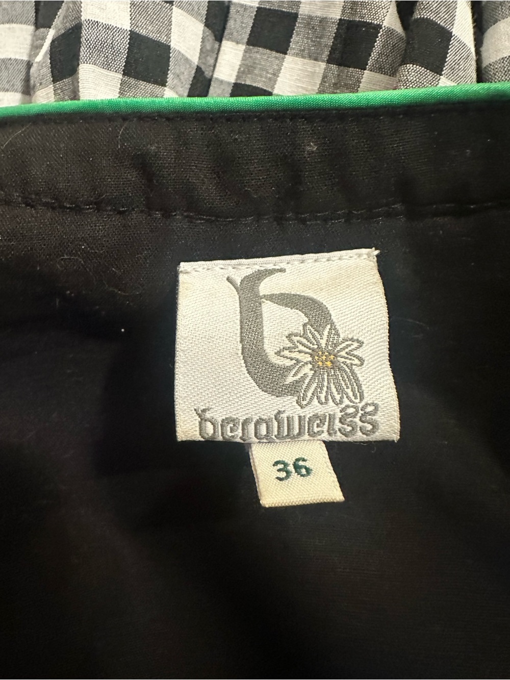 Bergweiss Dirndl Dress Black White Gingham Green Oktoberfest German Size 36 (4) - Picture 3 of 10
